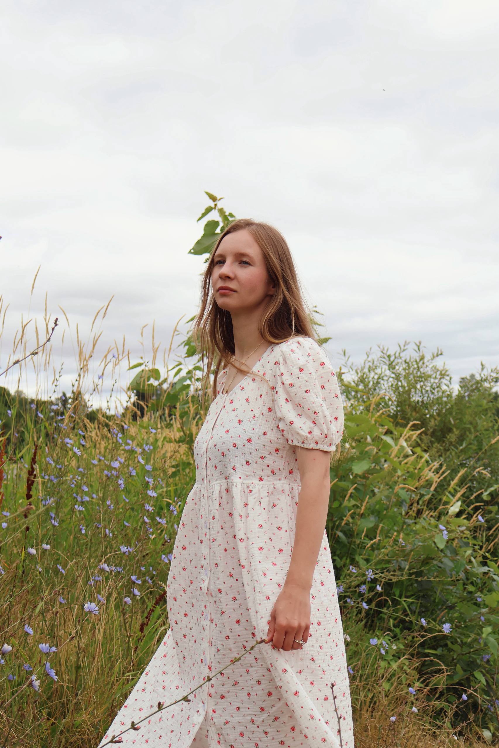 Button-Front Floral Dress