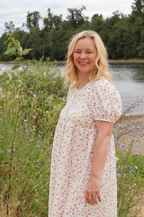 Button-Front Floral Dress