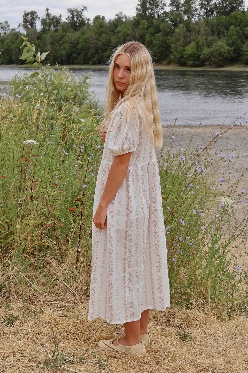 Button-Front Floral Dress
